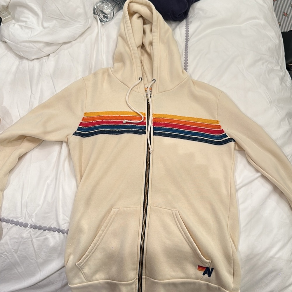Aviator Nation 5 Stripe Hoodie Zip Up in White
